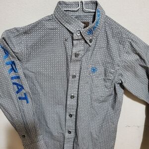 Ariat Kids Black and White Geometric Shirt with Blue Logo